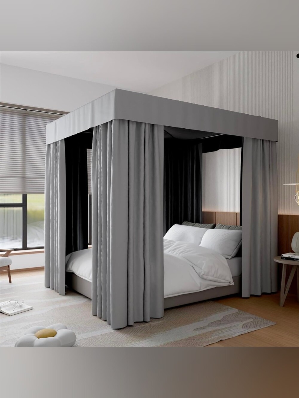 Luxury Grey Canopy 4 Corner Post Bed Curtain Drapes - NIB